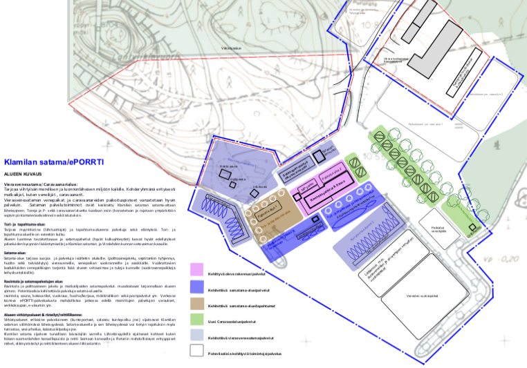 Esimerkki Yleissuunnitelmasta:
Klamilan sataman kehityshanke/Vierasvenesatama, karavaanariparkki (ePORTTI-hanke).