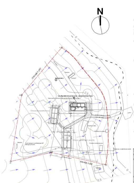 Esimerkki asemapiirustus:

Asemapiirustus on v&auml;ltt&auml;m&auml;t&ouml;n suunnitelma rakennuslupaa haettaessa.